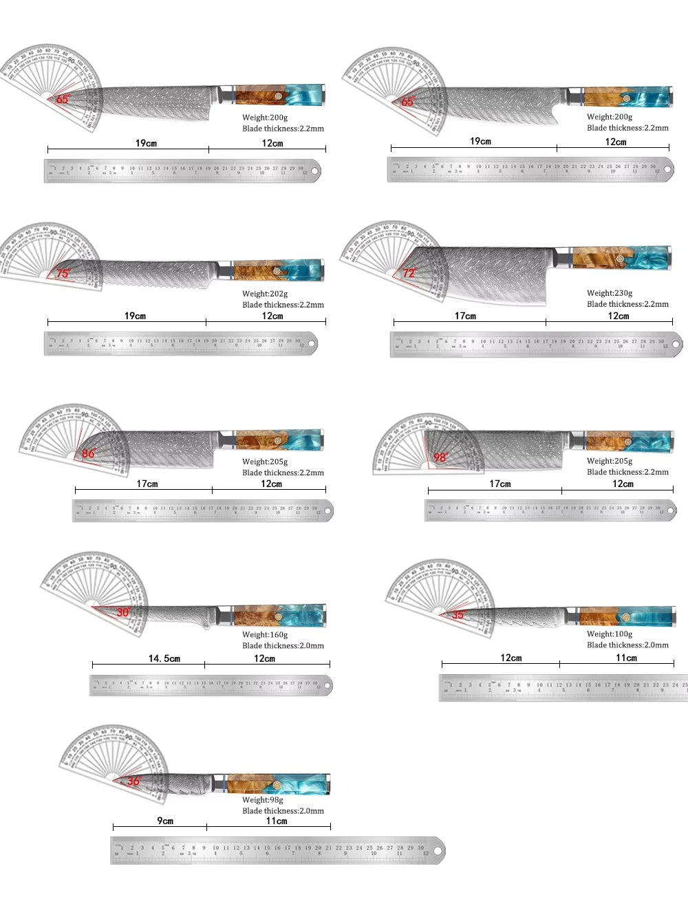 Shinrai 67 Layer Japanese Damascus with Burlwood + Acrylic - Individual Knives