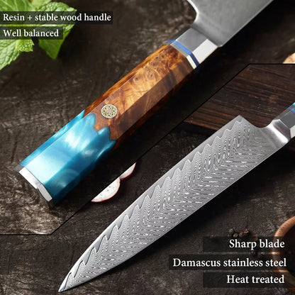 Shinrai 5 Piece Set - 67 Layer Japanese Damascus with Burlwood + Acrylic
